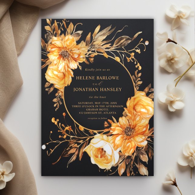 Invitación Elegante Boda negro floral (Elegant Floral Black Wedding Invitation)