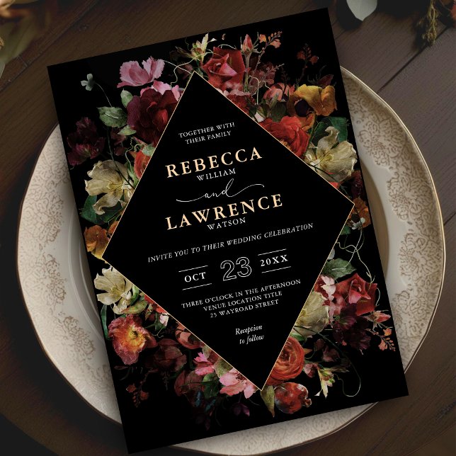 Invitación Elegante boda negro floral (Subido por el creador)