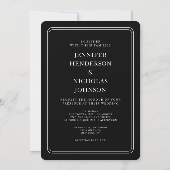 Invitación Elegante Boda negro formal (Anverso)