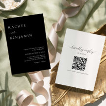 Elegante Boda negro Minimalista código QR de dos l