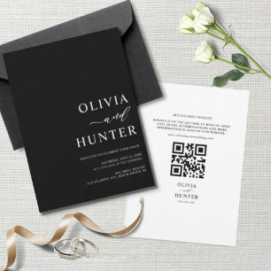 Invitación Elegante Boda negro moderno todo en uno