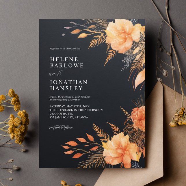 Invitación Elegante Boda negro otoño (Elegant Fall Black Wedding Invitation)