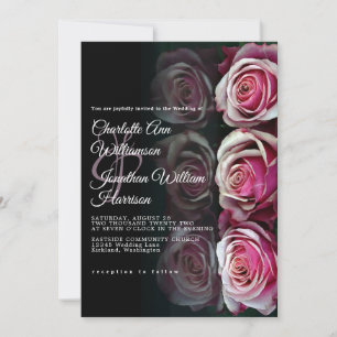 Invitación Elegante Boda negro rosa rosa floral con espejos