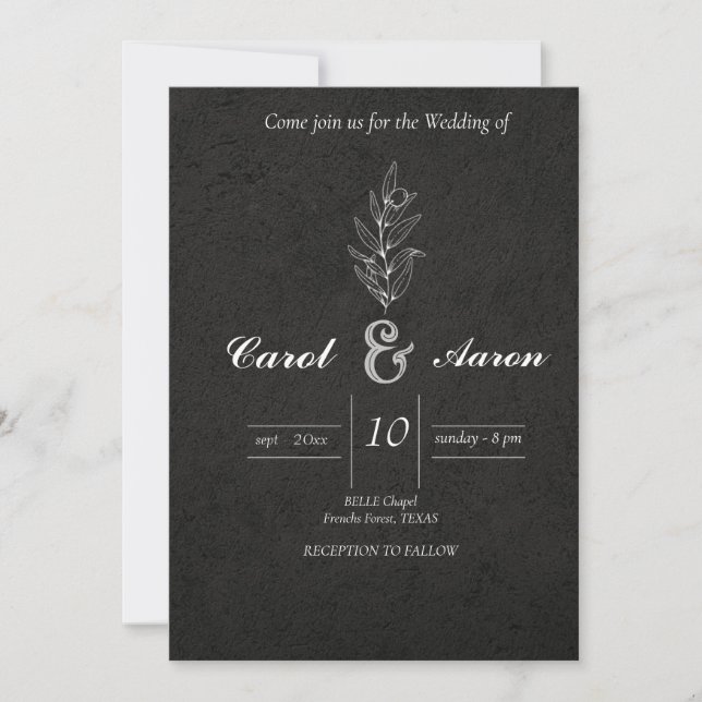 INVITACIÓN ELEGANTE BODA NEGRO Y BLANCO (Anverso)
