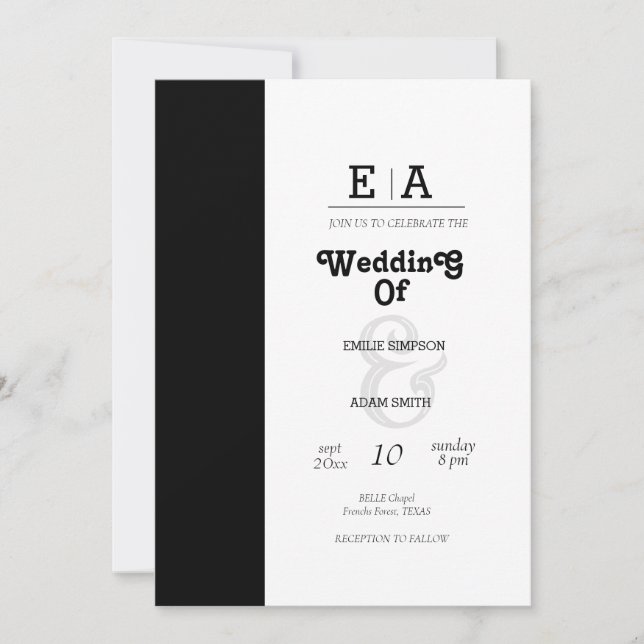INVITACIÓN ELEGANTE BODA NEGRO Y BLANCO (Anverso)