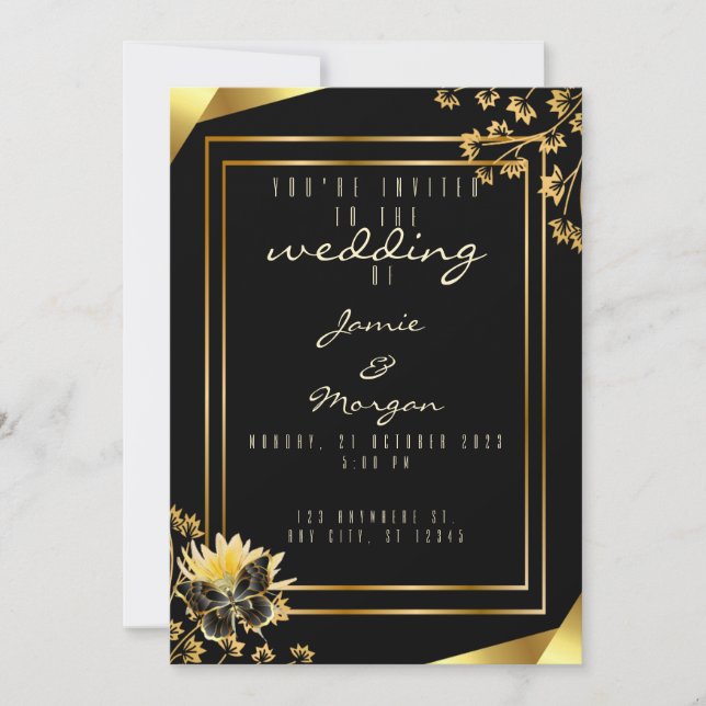 Invitación Elegante Boda negro y lujoso mariposa negra (Anverso)