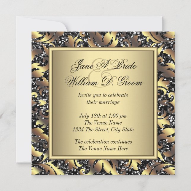 Invitación Elegante Boda negro y oro (Anverso)