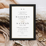 Invitación Elegante Boda negro y oro<br><div class="desc">Esta elegante invitación a la Boda Negra y Oro es sencilla y versátil. Presenta un diseño en blanco y negro de moda con un monograma,  detalles del guión,  un marco de oro simple y texto editable formalmente. Haga clic en el botón de edición para personalizar de este diseño.</div>