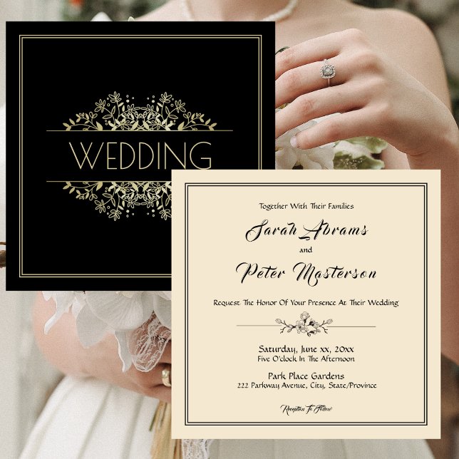 Invitación Elegante Boda negro y oro (Elegant Black and Gold Wedding Invitation)