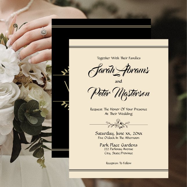 Invitación Elegante Boda negro y oro (Elegant Black and Gold Wedding Invitation)