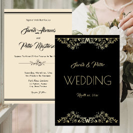 Invitación Elegante Boda negro y oro