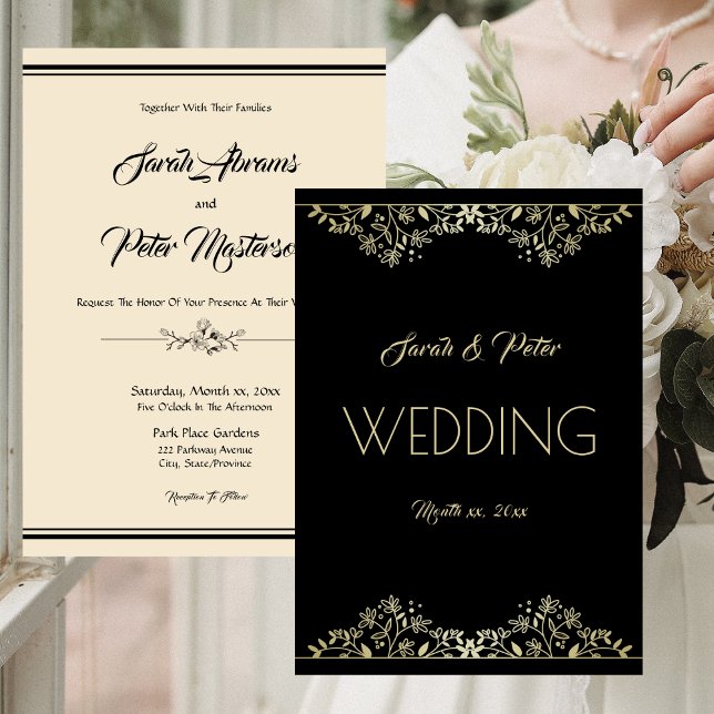 Invitación Elegante Boda negro y oro (Elegant Black and Gold Wedding Invitation)
