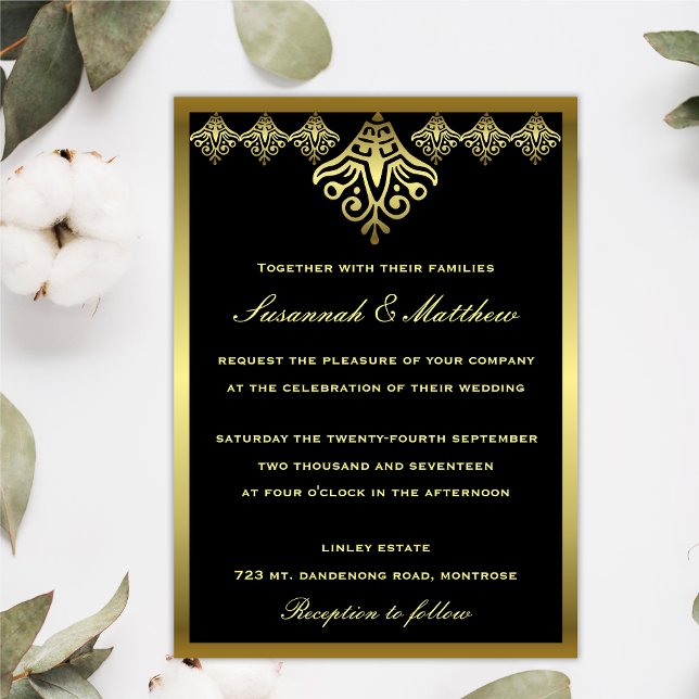 Invitación Elegante Boda negro y oro (Subido por el creador)