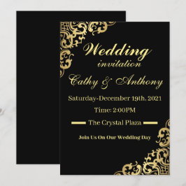 Invitación Elegante Boda negro y oro