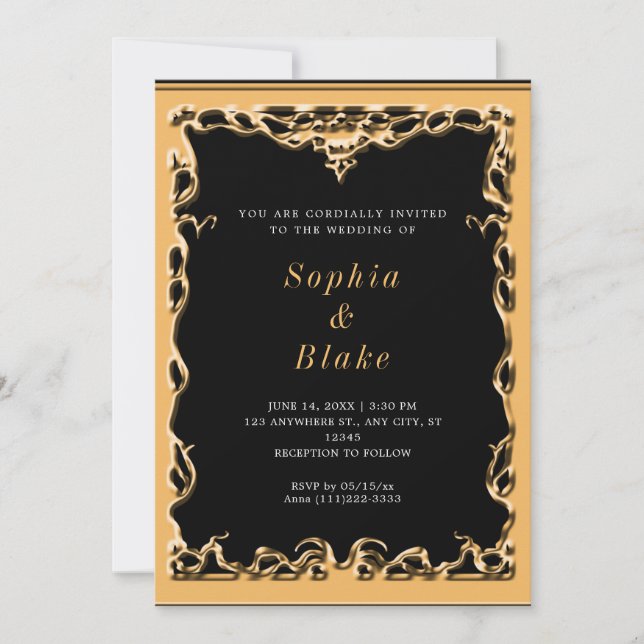 Invitación Elegante Boda negro y oro Art Deco (Anverso)