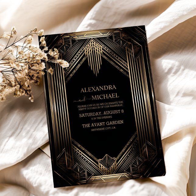 Invitación Elegante Boda negro y oro Art Deco (Subido por el creador)