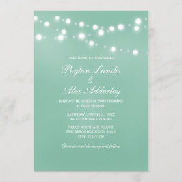 Invitación Elegante Boda Neo Mint White String Lights