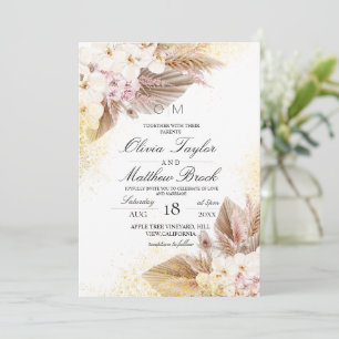 Invitación Elegante Boda Neutral Boho Pampas