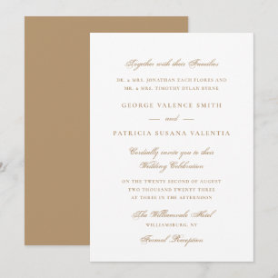 Invitación Elegante Boda Neutral en Champán Dorado