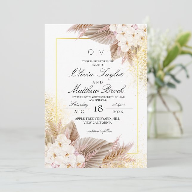 Invitación Elegante Boda Neutral Floral Boho (Anverso de pie)