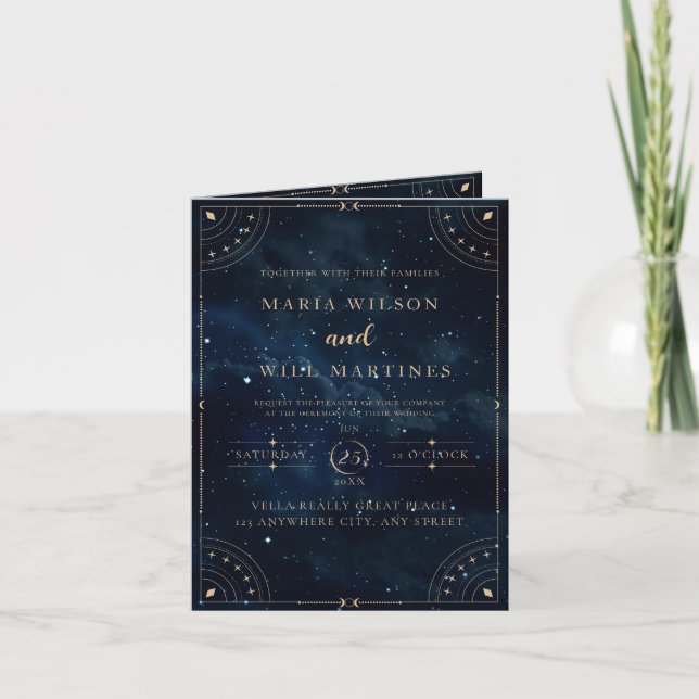 Invitación Elegante Boda Noche Estrellada Celestial Boda  (Anverso)