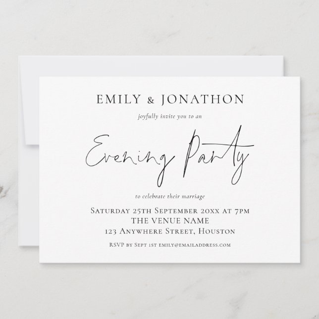 Invitación Elegante Boda  noche recepción Fiesta (Anverso)