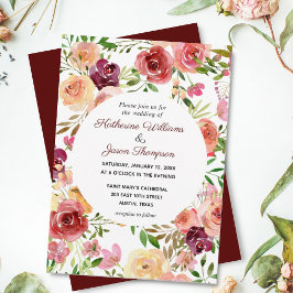 Invitación Elegante Boda nocturno de Borgoña Floral Peony
