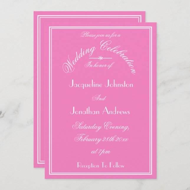 Invitación Elegante Boda Nombres Personalizados Moda Rosa (Anverso / Reverso)