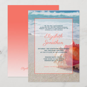 Invitación Elegante Boda Ombre de playa tropical azul coral
