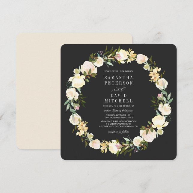 Invitación Elegante Boda Orgánico de Garland Botánico (Anverso / Reverso)
