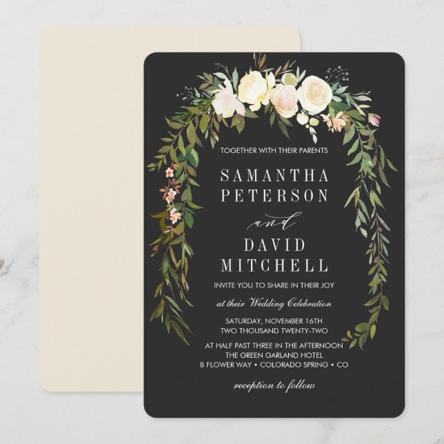 Invitación Elegante Boda Orgánico de Garland Botánico (Anverso / Reverso)