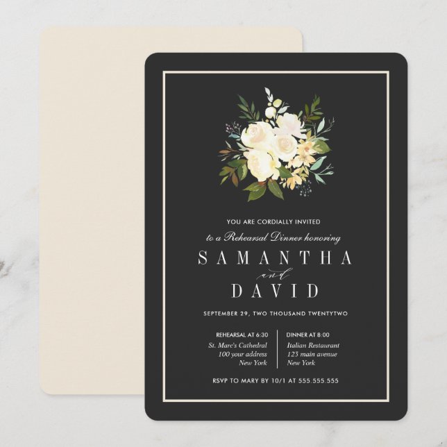 Invitación Elegante Boda Orgánico Floral Ensayo Cena (Anverso / Reverso)
