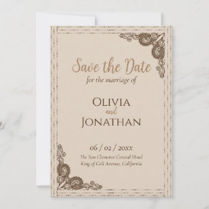 Invitación Elegante Boda ornamentada beige Salva la fecha