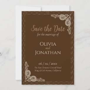 Invitación Elegante Boda ornamentada de bronce Salva la fecha