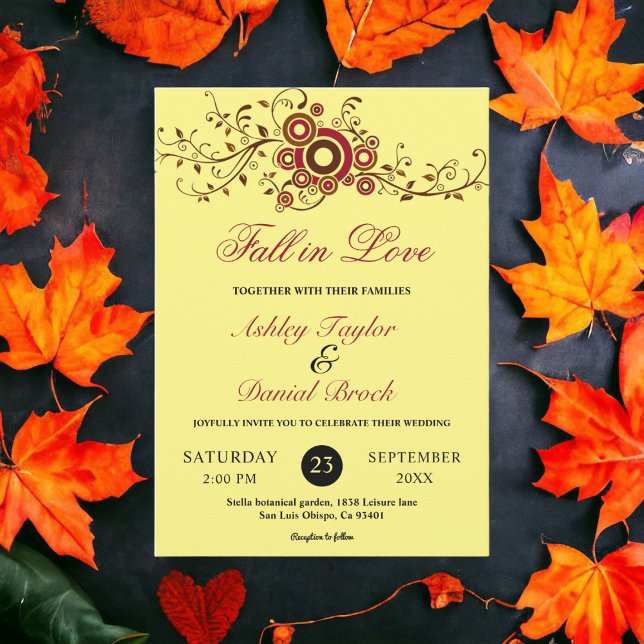 Invitación Elegante Boda Ornate Foliage Yellow Fall Floral (Subido por el creador)