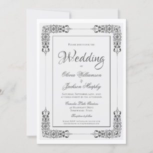 Invitación Elegante Boda Ornate Silver Gray y White Lace
