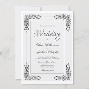 Invitación Elegante Boda Ornate Silver Gray y White Lace