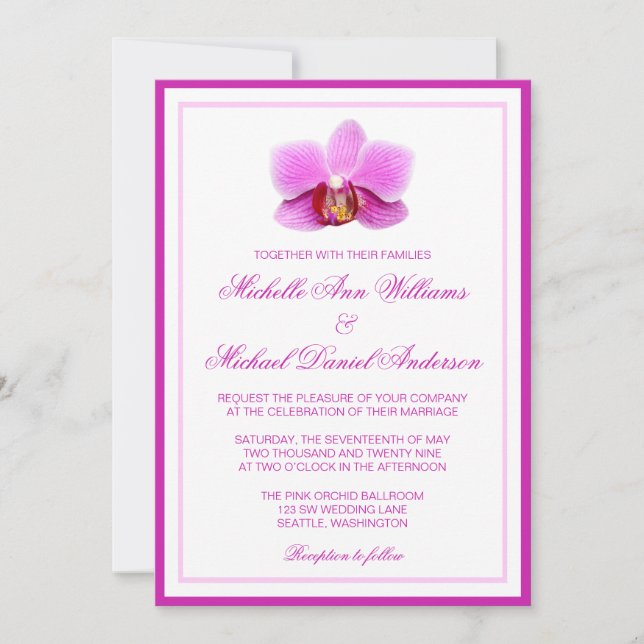 Invitación Elegante Boda Orquídea Rosa (Anverso)