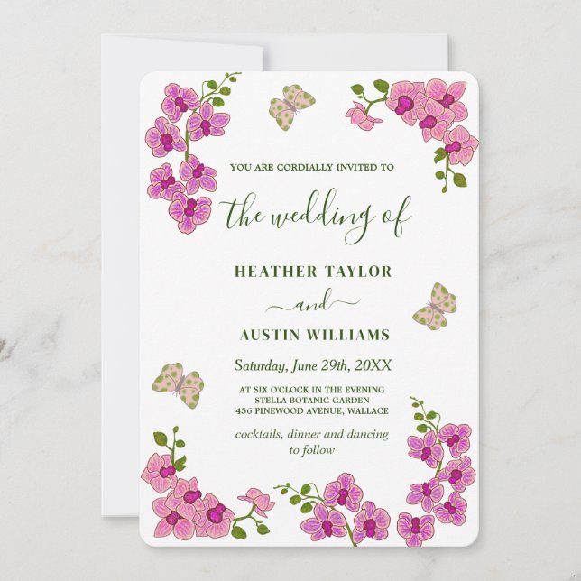 Invitación Elegante Boda Orquídeas Púrpura (Anverso)