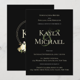 Invitación Elegante Boda oscuro y amoroso Monograma Crema Ros