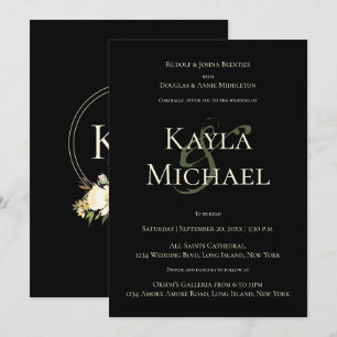 Invitación Elegante Boda oscuro y amoroso Monograma Crema Ros