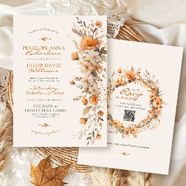 Invitación Elegante Boda Otoñal Floral Marfil Rústico de Otoñ