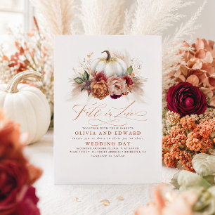 Invitación Elegante Boda Otoño Flores de Calabaza Oxidadas