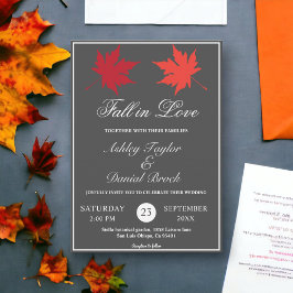 Invitación Elegante Boda Otoño Rústico Hojas Grises Boho