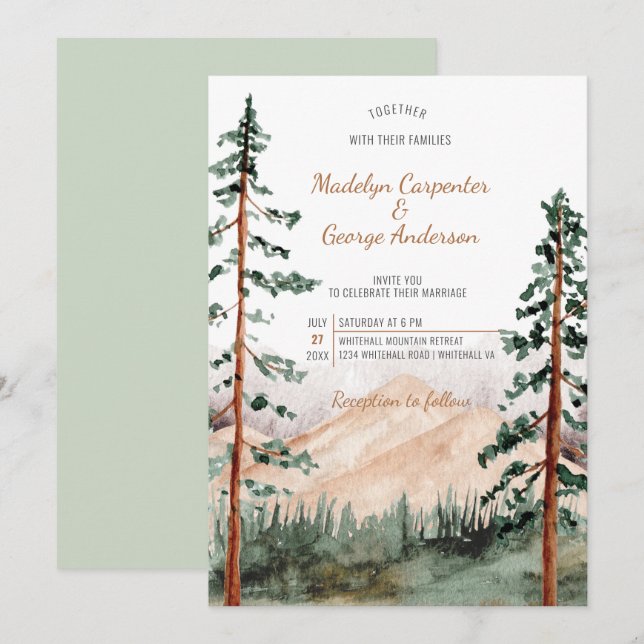 Invitación Elegante Boda paisajístico de los árboles de las m (Anverso / Reverso)