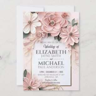 Invitación Elegante Boda Pastel Floral de papel Cuchillo marc