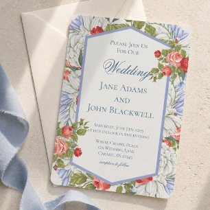 Invitación Elegante Boda Patriótico Blanco Rojo y Azul