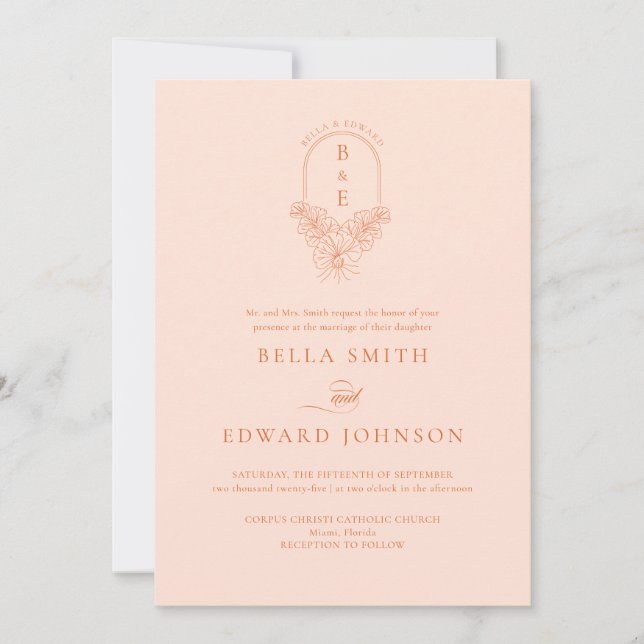 Invitación Elegante Boda Peach Fuzz (Anverso)