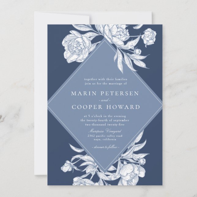 Invitación Elegante Boda Periwinkle Blue Floral (Anverso)