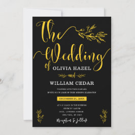 Invitación Elegante Boda personalizado botánico amarillo negr